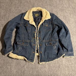 Vtg Big Rock Canyon Denim Sherpa Lined Jacket Mens Large Blue Button Front Y2K